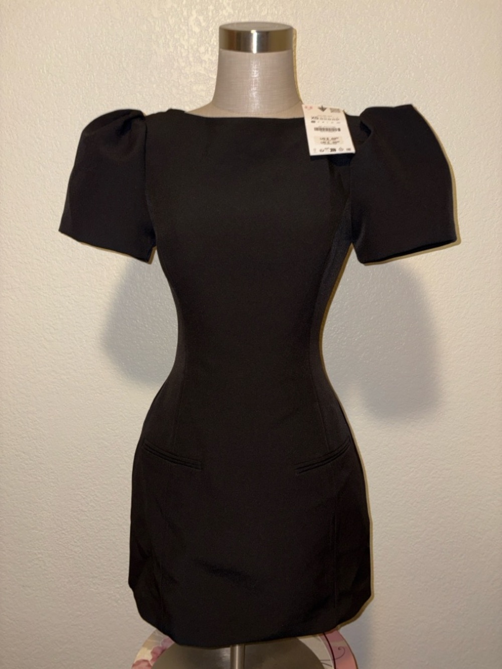 Zara Black Mini Dress with Puff Sleeves